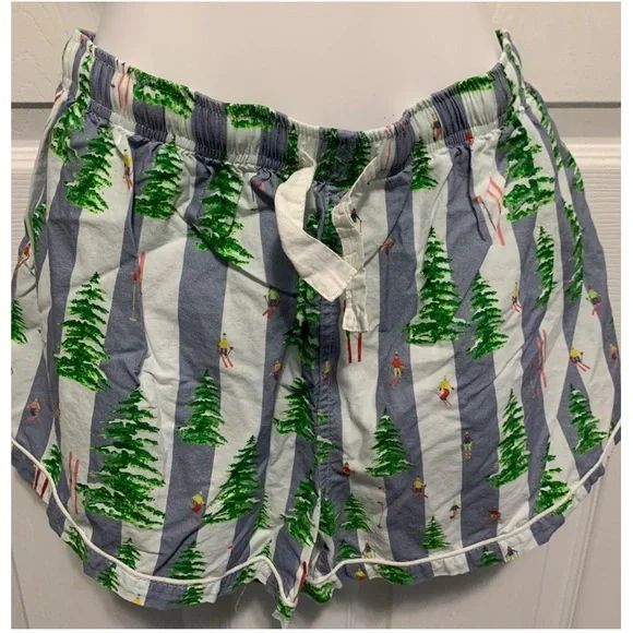 Sant and Abel Gray Malin Pajama Set Top Shorts Trees Skiers L Cotton